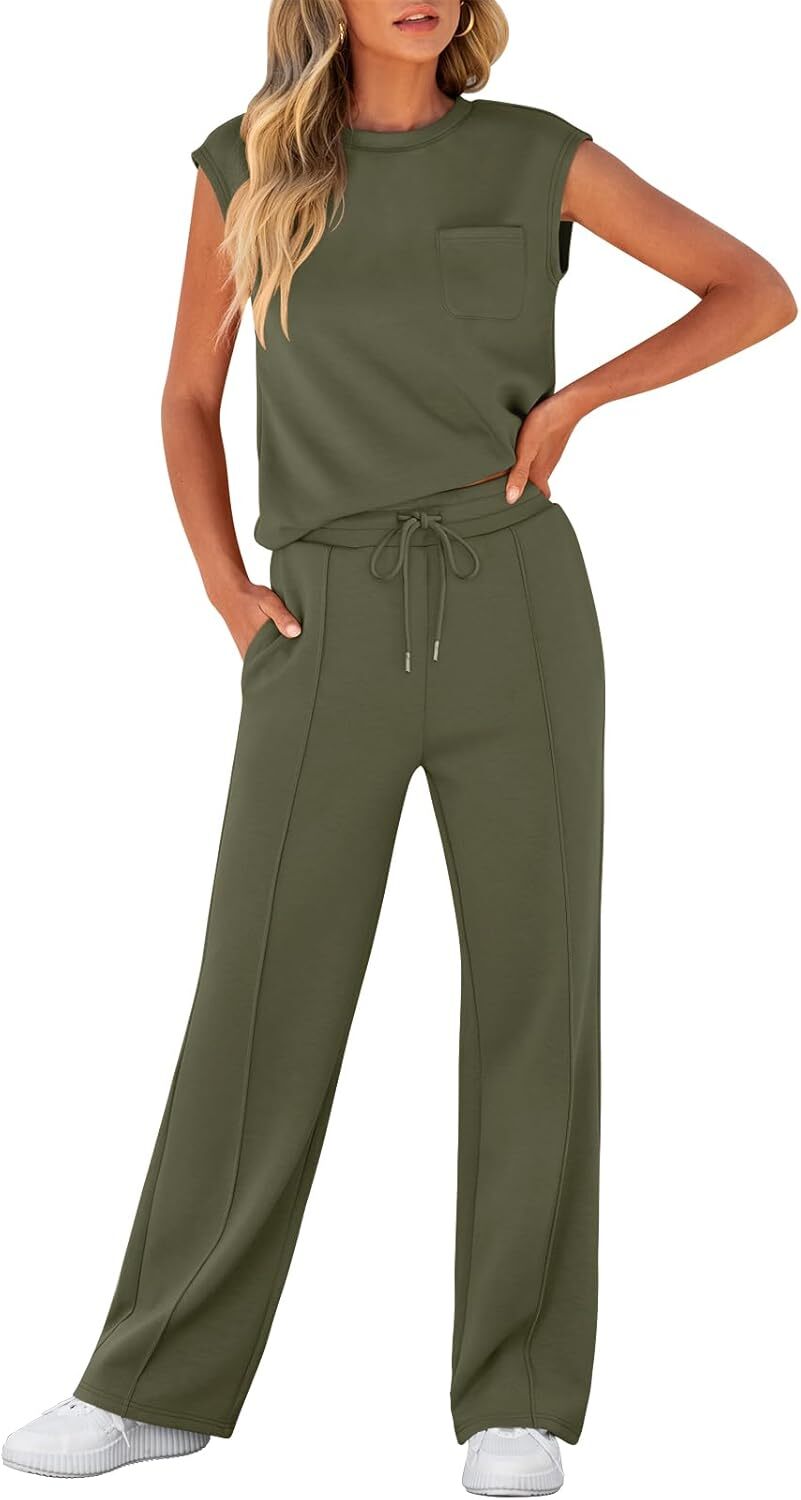 Women 2 Piece Set Sleeveless Sweatsuit Tracksuit