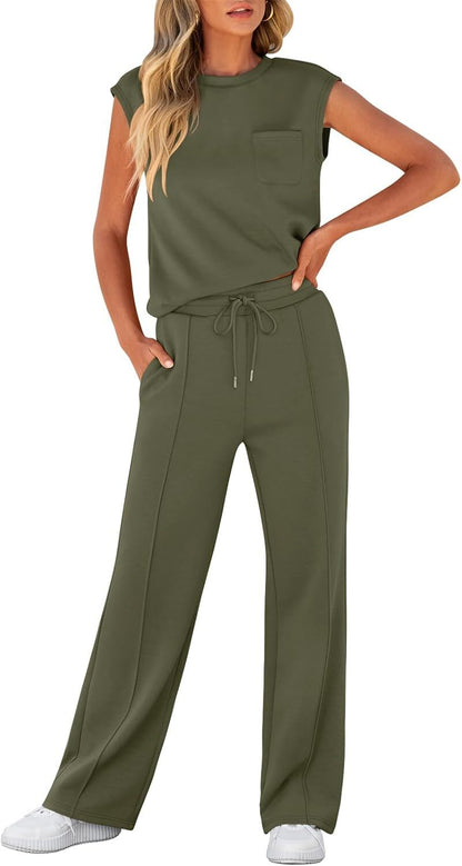 Women 2 Piece Set Sleeveless Sweatsuit Tracksuit