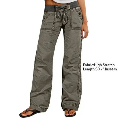 Solid Seam Detail Drawstring Mid Rise Straight Leg Pants High Stretch