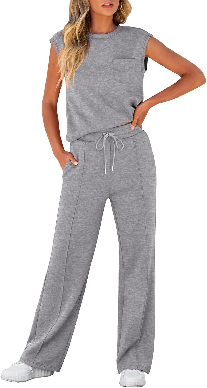 Women 2 Piece Set Sleeveless Sweatsuit Tracksuit