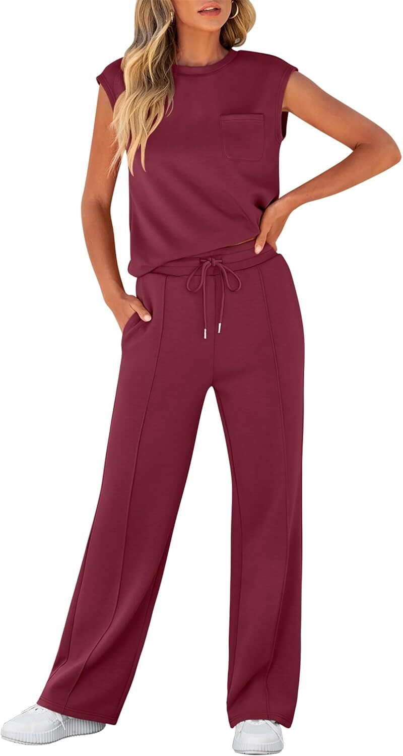 Women 2 Piece Set Sleeveless Sweatsuit Tracksuit