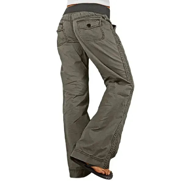 Solid Seam Detail Drawstring Mid Rise Straight Leg Pants High Stretch