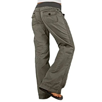 Solid Seam Detail Drawstring Mid Rise Straight Leg Pants High Stretch
