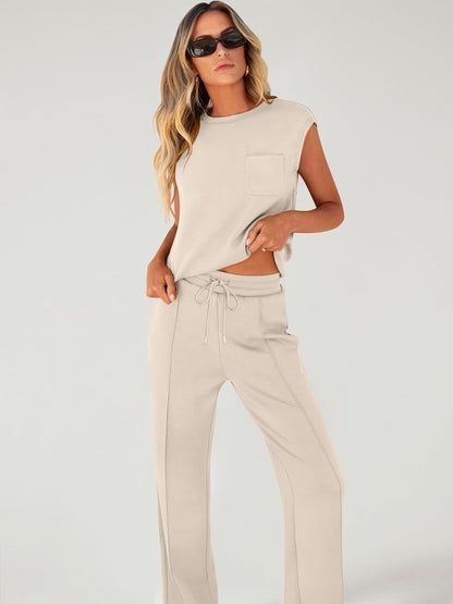 Women 2 Piece Set Sleeveless Sweatsuit Tracksuit