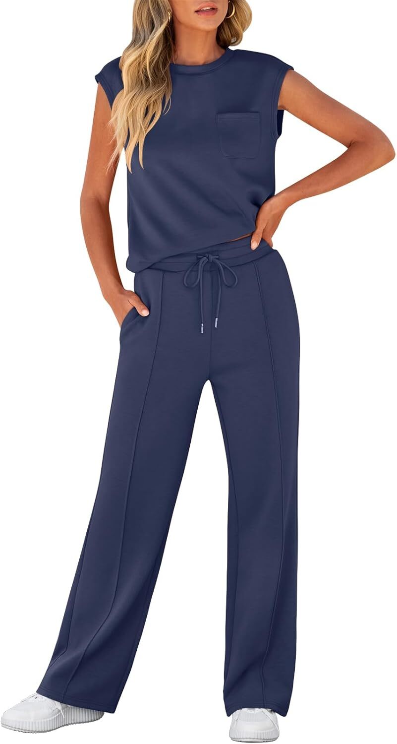 Women 2 Piece Set Sleeveless Sweatsuit Tracksuit