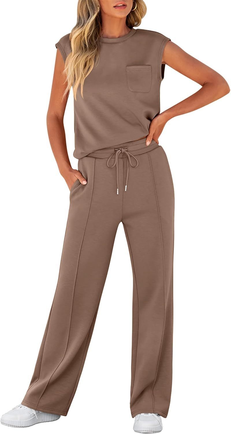 Women 2 Piece Set Sleeveless Sweatsuit Tracksuit