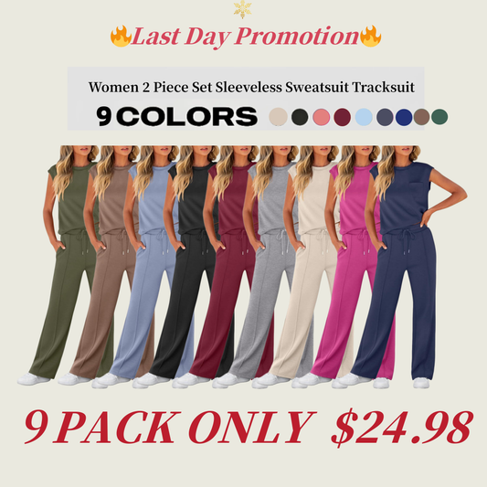Women 2 Piece Set Sleeveless Sweatsuit Tracksuit