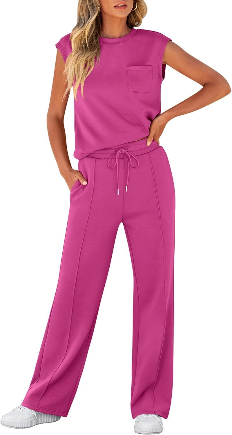 Women 2 Piece Set Sleeveless Sweatsuit Tracksuit