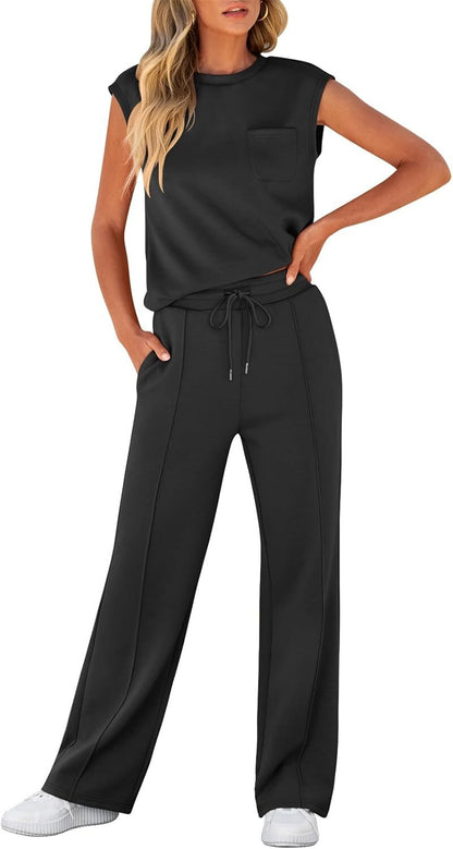 Women 2 Piece Set Sleeveless Sweatsuit Tracksuit