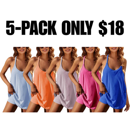 Women's Athletic Sleeveless Mini Dress with Built-in Shorts