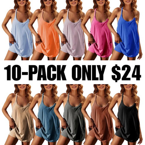 Women's Athletic Sleeveless Mini Dress with Built-in Shorts