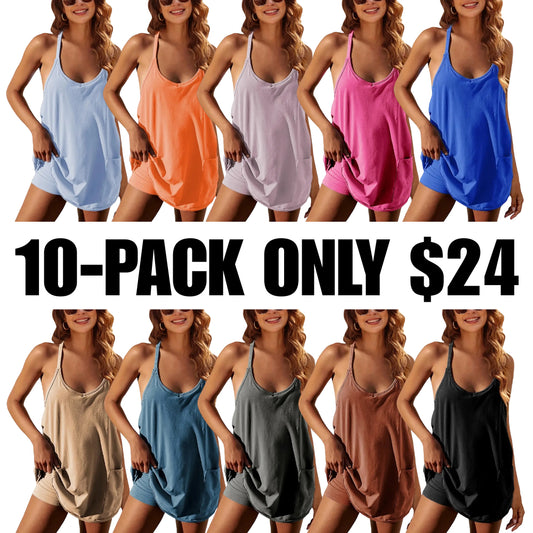 Women's Athletic Sleeveless Mini Dress with Built-in Shorts