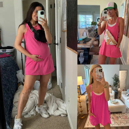 Women's Athletic Sleeveless Mini Dress with Built-in Shorts