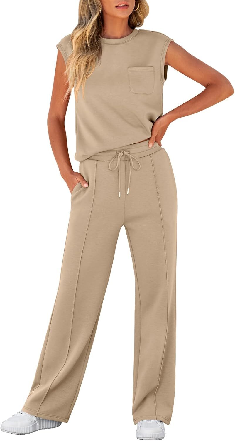 Women 2 Piece Set Sleeveless Sweatsuit Tracksuit