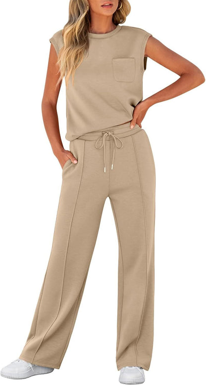 Women 2 Piece Set Sleeveless Sweatsuit Tracksuit