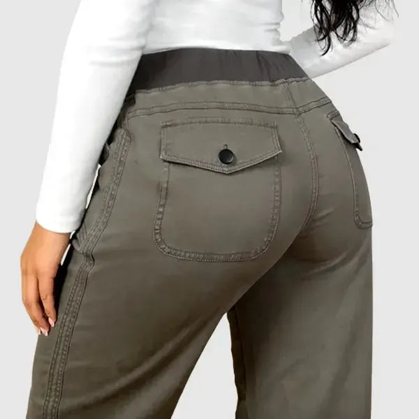 Solid Seam Detail Drawstring Mid Rise Straight Leg Pants High Stretch
