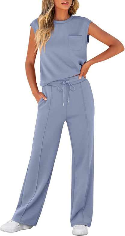 Women 2 Piece Set Sleeveless Sweatsuit Tracksuit