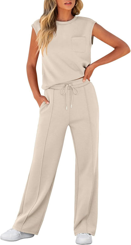 Women 2 Piece Set Sleeveless Sweatsuit Tracksuit
