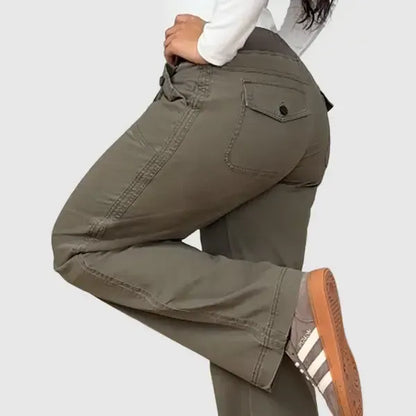 Solid Seam Detail Drawstring Mid Rise Straight Leg Pants High Stretch