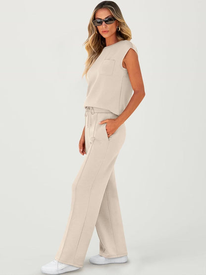 Women 2 Piece Set Sleeveless Sweatsuit Tracksuit