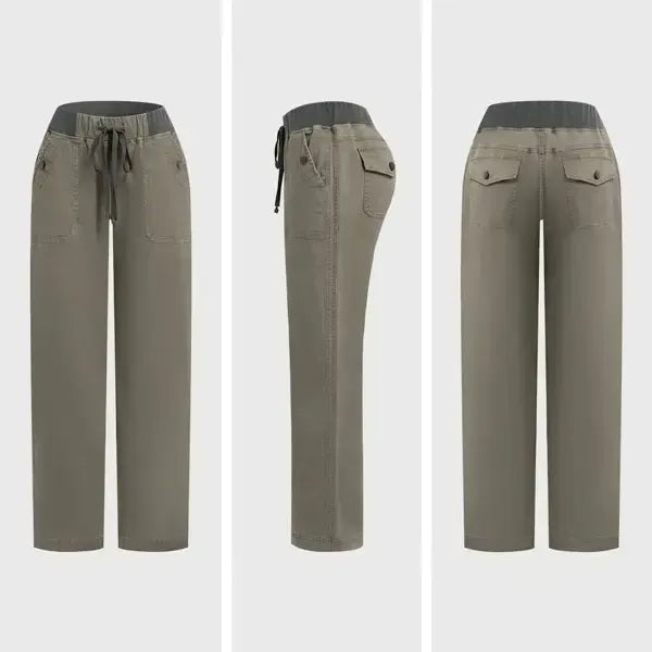 Solid Seam Detail Drawstring Mid Rise Straight Leg Pants High Stretch