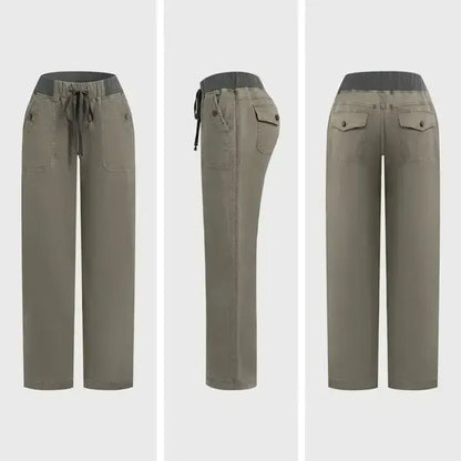 Solid Seam Detail Drawstring Mid Rise Straight Leg Pants High Stretch