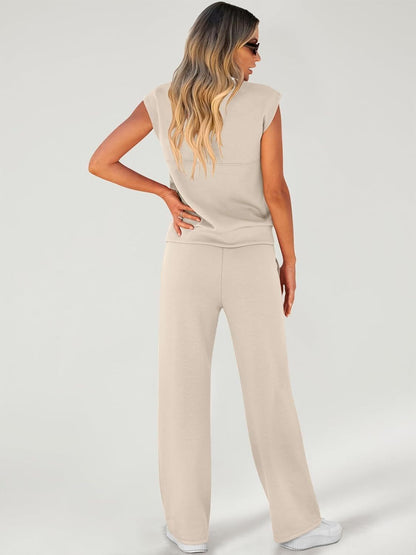 Women 2 Piece Set Sleeveless Sweatsuit Tracksuit